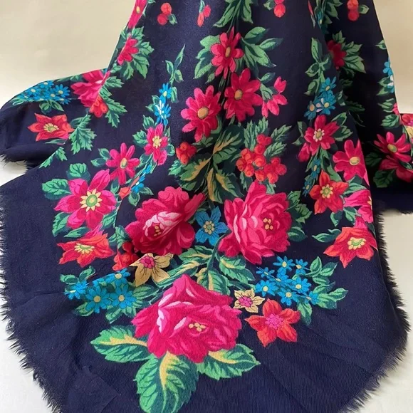 Vintage 60’s multicolored Russian wool shawl